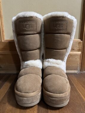 UGG Chestnut Suede Shearling-Lined Puffer Ankle Boots